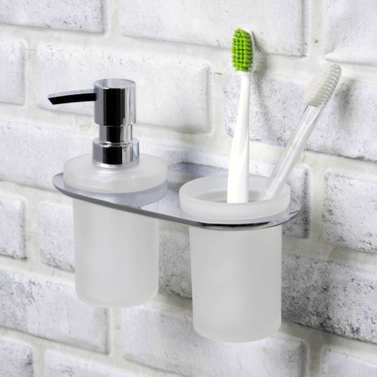 Держатель стакана и дозатора Kammel, 18,5х15х11 см, хром и белый, K-8389