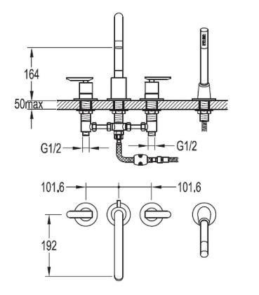 SIESTA-F-BVD4-01 Смеситель на борт ванны с ручным выдвижным душем SIESTA-F-BVD4-01 Смеситель на борт ванны с ручным выдвижным душем