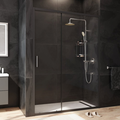 W90G-140-1-195BT Gem Solo Дверь душевая 140х195, стекло прозрачное, профиль Черный матовый