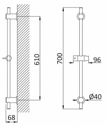 CZR-B-SD-BIO Душевая штанга круглое сечение, исполнение белый матовый