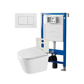 Сет: Система инсталляции Point Элемент для подвесного унитаза PN45120 + Клавиша смыва для инсталляции Point Ника, белая, PN44081W + Унитаз подвесной Point Венера безободковый, белый, сиденье дюропласт микролифт быстросъемное PN41071