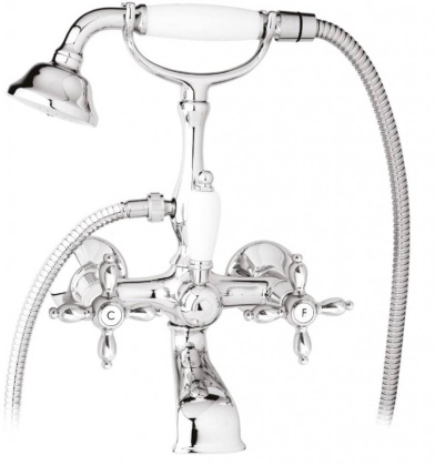 NOSTALGIA-VD-03/24-Bi Смеситель для ванны с ручным душем Исполнение: Золото 24 карат, Ручки: Белый 