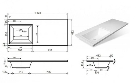 Раковина Эстет Даллас 110 L ФР-00001741 над стиральной машиной Белая