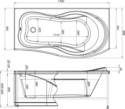 Акриловая ванна Aquanet Borneo 170x75/90 R (с каркасом)