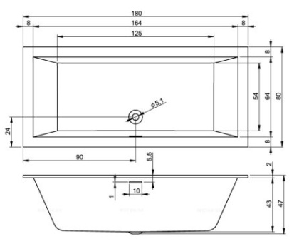 Акриловая ванна  RETHING CUBIC 180x80 R PULG&PLAY RIHO FALL Акриловая ванна  RETHING CUBIC 180x80 R PULG&PLAY RIHO FALL