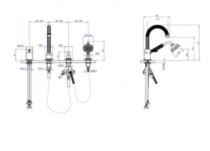 APHRODITE-BVDM-03/24-Bi Смеситель на борт ванны однорычажный с выдвижным душем и переключателем, исполнение золото 24 карат, ручки белые APHRODITE-BVDM-03/24-Bi Смеситель на борт ванны однорычажный с выдвижным душем и переключателем, исполнение золото 24 карат, ручки белые