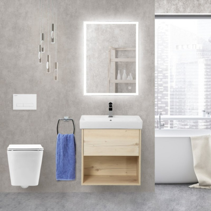 Тумба с раковиной подвесная с одним ящиком BelBagno NEON 60 Pino Bianco, раковина белая Тумба с раковиной подвесная с одним ящиком BelBagno NEON 60 Pino Bianco, раковина белая