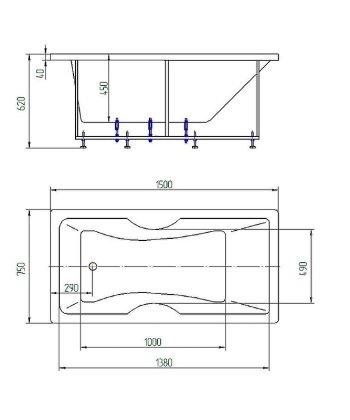 Ванна  Феникс-150 пустая с фр.экр.(слив слева) Ванна  Феникс-150 пустая с фр.экр.(слив слева)