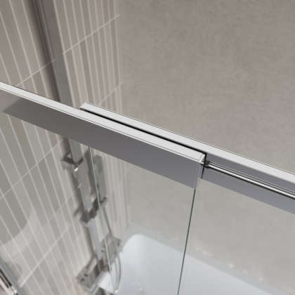 LUCE-VF-11-90/145-C-Cr Душевая шторка на ванну, Условный размер, мм:900x1450 Габариты с диапазоном регулировок, мм:900-915 