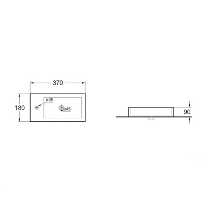 Раковина керамическая Vincea VBS-133L, 370*180*90, подвесная, цвет белый, левая