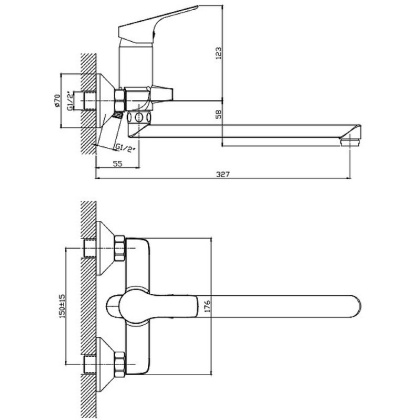 Смеситель для ванны/душа Orange Dia M45-211cr с душевым набором
