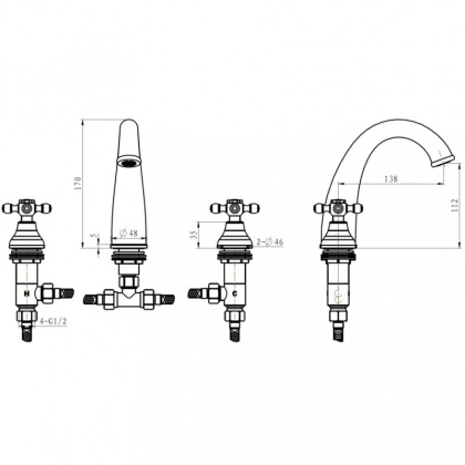 Смеситель для раковины на 3 отверстия_Комплект