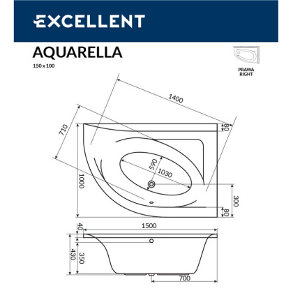 Ванна EXCELLENT Aquarella 150x100 (правая) "ULTRA" (золото) Ванна EXCELLENT Aquarella 150x100 (правая) "ULTRA" (золото)