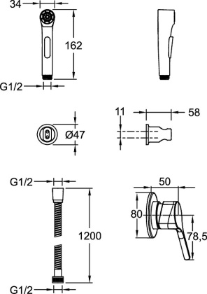 Гигиенический душ E24610-BL Jacob Delafon Elate черный со смесителем ., шт