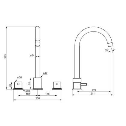 360200000 Scandinavian Pure Смеситель для умывальника, встраиваемый в столешницу, трёхсекционный, хр