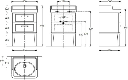 PO.N.60.2\BLK Тумба POMPEI напольная с 2 ящиками 60, черная глянцевая