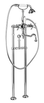 NOSTALGIA-VDPS2-03/24-M Напольный смеситель для ванны с поворотным изливом,ручным душем и кронштейном для слива-перелива Исполнение: Золото 24 карат, Ручки: Золото 24 карат 