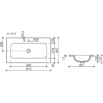 Умывальник накладной прямоугольный Element 810*457*137мм