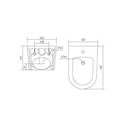 Биде подвесное AQUATEK ОБЕРОН/ БЕТТА AQ0516-00, 535*365*245 мм, цвет белый