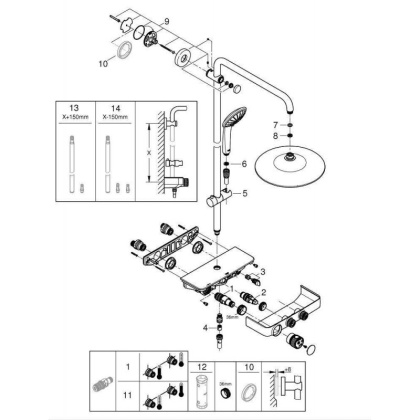 Душевая система поворотная с термостатом Grohe SmartControl хром (26509000)