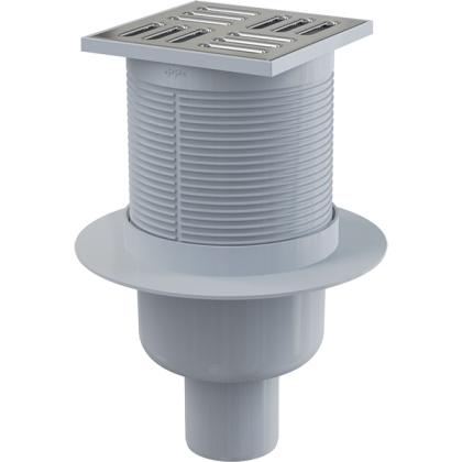 Сливной трап 105×105/50 мм прямой сток, решетка из нержавеющей стали, гидрозатвор комбинированный SMART