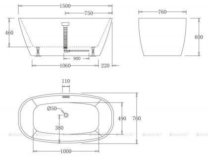 Акриловая ванна BELBAGNO BB72-1500, 1500x760x600 Акриловая ванна BELBAGNO BB72-1500, 1500x760x600