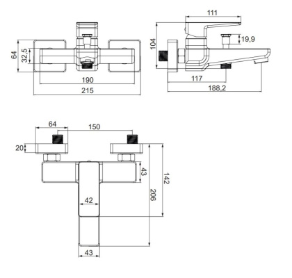 Смеситель для ванны OMNIRES PARMA PM7430BL (черный BLM) Смеситель для ванны OMNIRES PARMA PM7430BL (черный BLM)