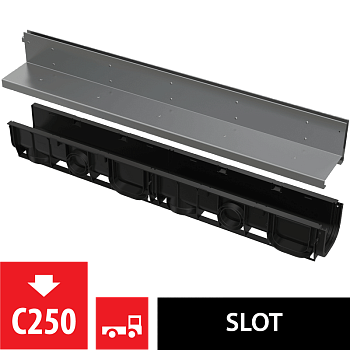 Щелевой дренажный канал с асимметричной надставкой 100 мм, нержавеющая сталь 