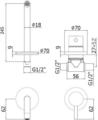 Смеситель для раковины Paffoni Light LIG007NO70 (с внутренней частью)