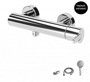 LEAF-D-NOP Смеситель для душа однорычажный в комплекте с ручным душем, шлангом и держателем, исполнение черный матовый