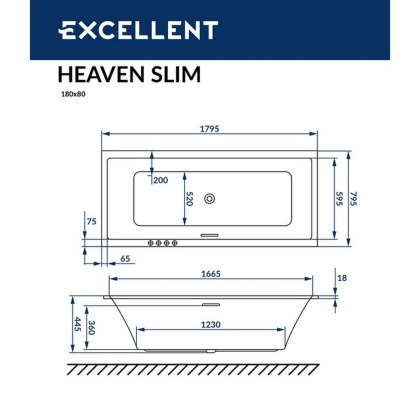 Ванна EXCELLENT Heaven Slim 180x80 "ULTRA" (бронза) Ванна EXCELLENT Heaven Slim 180x80 "ULTRA" (бронза)