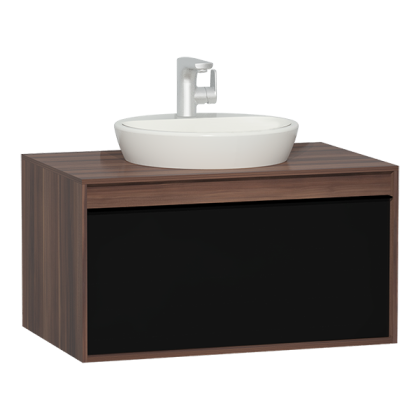 Шкаф Metropole 80 см из искуственного камня, c 1 ящиком, цвет сливовое дерево, фасад черное акриловое стекло