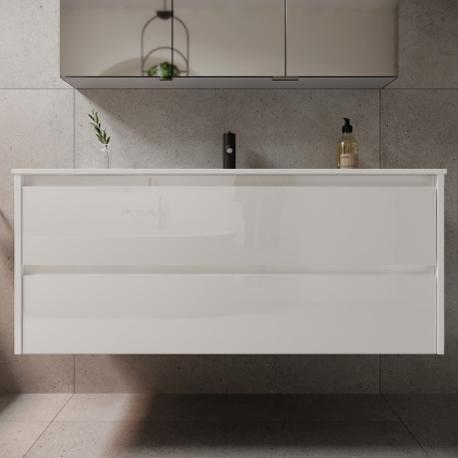 Тумба подвесная SANCOS Libra 1190х450х500, c двумя ящиками оснащенными доводчиками, белый глянец , арт. LB120-1W Тумба подвесная SANCOS Libra 1190х450х500, c двумя ящиками оснащенными доводчиками, белый глянец , арт. LB120-1W