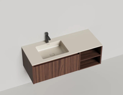 Подвесная тумба Domino 1200, шпон, с открытой полкой, под встраиваемую раковину