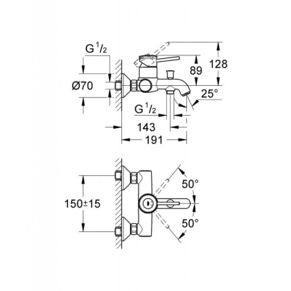 Смеситель для ванны Grohe BauClassic 32865000 хром