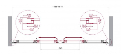 LUCE-BF-2-140-C-Cr Душевая дверь, Условный размер, мм:1400x1950 Габариты с диапазоном регулировок, мм:(1385-1415) 