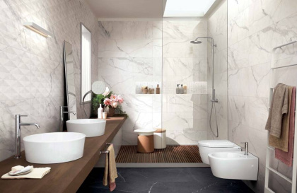 Плитка M6GS Allmarble Wall Statuario Satin 40х120 Плитка M6GS Allmarble Wall Statuario Satin 40х120