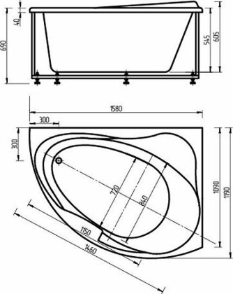 Акриловая ванна Акватек Альтаир 158х119 ALT160-0000047