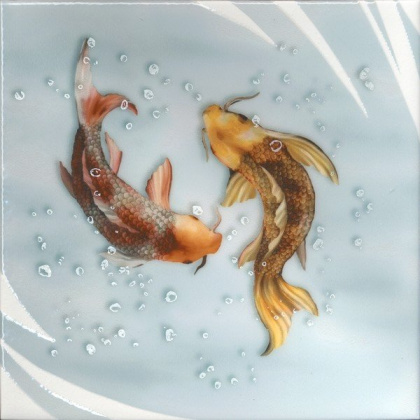 Декор VT\A471\5009 Чудо-озеро 4 белый, голубой (20см*20см*6,9мм) (10шт/0,4м2) Рыбы, шт.