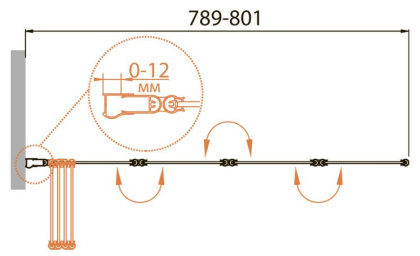 Шторка на ванну RELAX-V-4-90/140-P-Bi-L Условные размеры, мм:900х1400 Габариты с диапазоном регулировок, мм:(889-901)х1400 