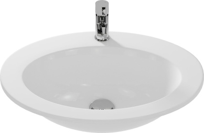 Овальная, накладная раковина на столешницу Gamma с отверстием под смеситель, размером 63 см.