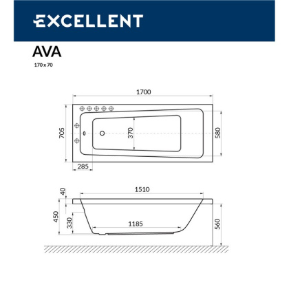 Ванна EXCELLENT Ava 170x70 "SOFT" (хром) Ванна EXCELLENT Ava 170x70 "SOFT" (хром)