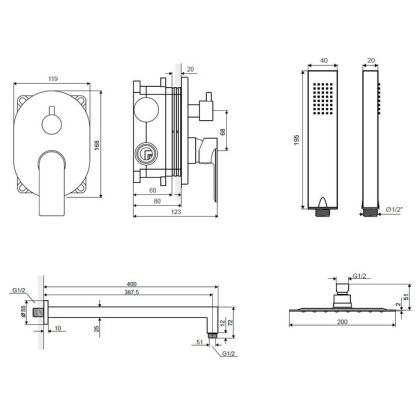 Система для душа скрытого монтажа EXCELLENT Glad ARAC.SET.1145CR (хром)