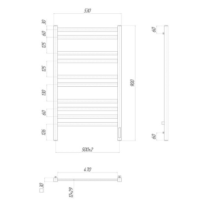 Полотенцесушитель электрический Lemark Melange LM49910Z П10 500x900, диммер справа, хром
