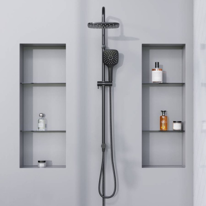 931000300 Eclipse, душ. система: верхний душ 220мм, ручн.душ 3 ф-ии 120 мм, штанга 1010 мм, Черный