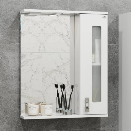 Шкаф-зеркало Onika Кристалл 58 белый, правый, с подсветкой