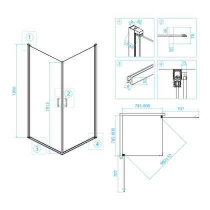 Душевой уголок RGW Leipzig LE-30 80x80 профиль Хром стекло прозрачное Душевой уголок RGW Leipzig LE-30 80x80 профиль Хром стекло прозрачное
