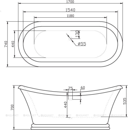 Акриловая ванна BELBAGNO BB09, 1700x740x600 Акриловая ванна BELBAGNO BB09, 1700x740x600