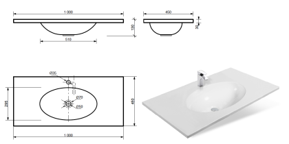 Раковина "Vegas 100 silk" 1000х450