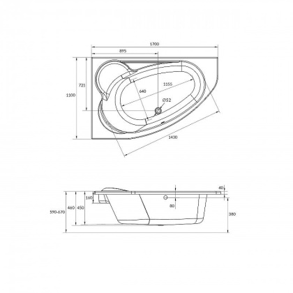 Акриловая ванна Cersanit Kaliope 170x110 L 63443 Акриловая ванна Cersanit Kaliope 170x110 L 63443
